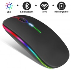 Бездротова безшумна миша BauTech Зі світлодіодною RGB-підсвіткою акумуляторна Bluetooth + 2.4 ГГц тиха