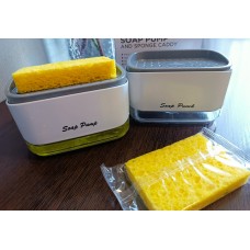 Дозатор для моющего средства нажимной с губкой Soap pump and sponge Бело-серый (100)