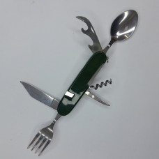 Нож раскладной мультитул  6 в 1 состоящий из двух частей (ложка, вилка, нож, открывалка, штопор)