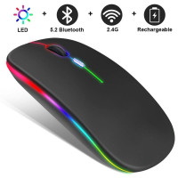 Беспроводная бесшумная мышь BauTech Со светодиодной RGB подсветкой аккумуляторная Bluetooth + 2.4 ГГц тихая