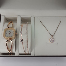 Женский подарочный набор ювелирные изделий Disu . Кулон, часы, браслет в подарочной упаковке W6