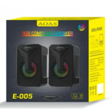 Колонки для ПК Aoas e-005, с поддержкой USB 2.0 со светодиодной подсветкой, 3,5 мм. Цвет - Черный