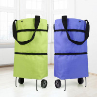 Складная сумка-тележка для продуктов 2 в 1. Зеленый, синий, черный (50)